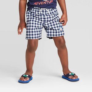 NEW! Cat & Jack Navy Blue Plaid Boys' Swim Trunks